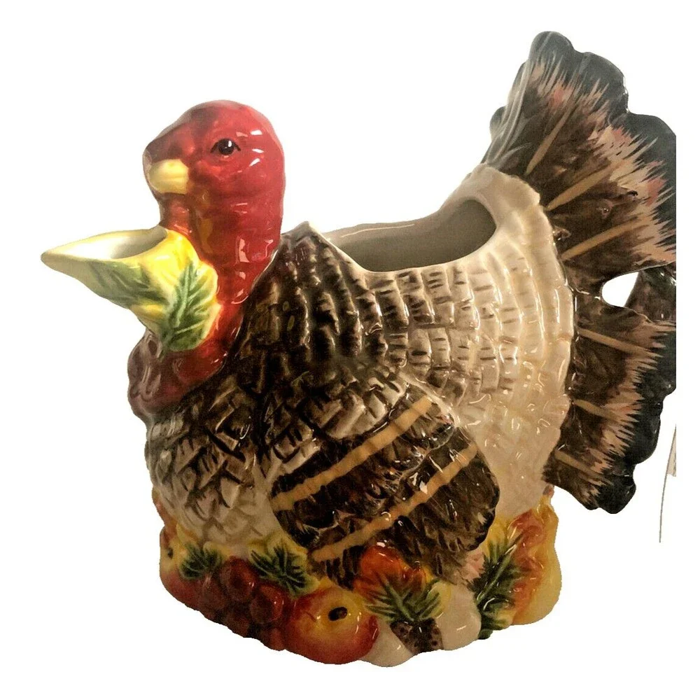 Thanksgiving Tom Turkey Gravy Boat Or Creamer Heritage Harvest Ceramic Holiday